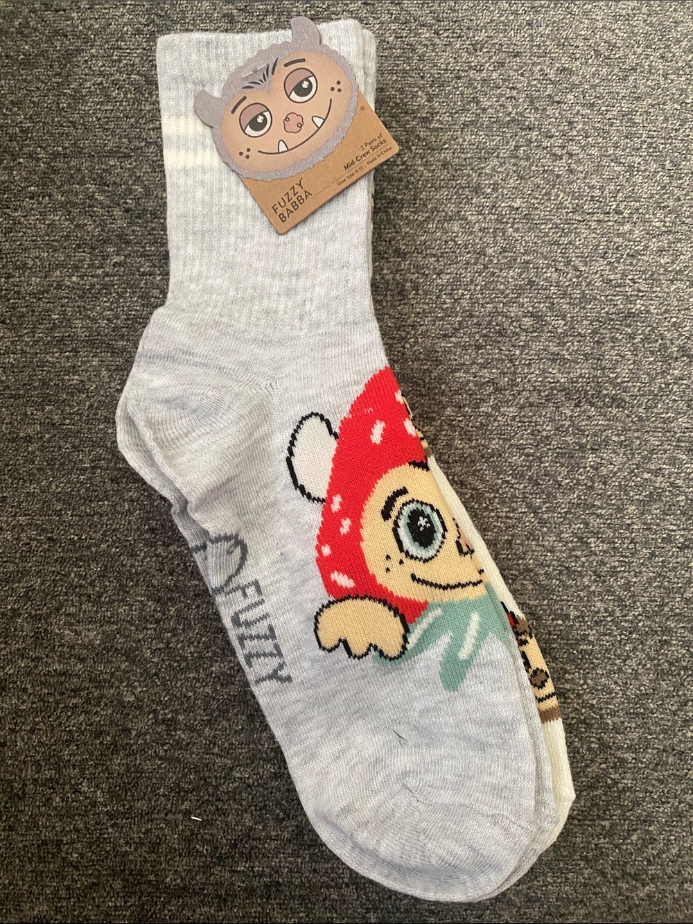 Women's Gray Crew Socks with Red Character Accent